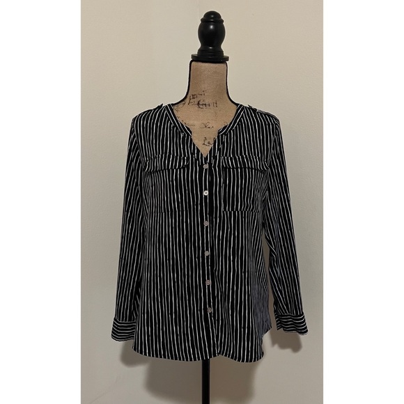Croft & Barrow Long Sleeve Striped Button Down Blouse - Picture 2 of 9